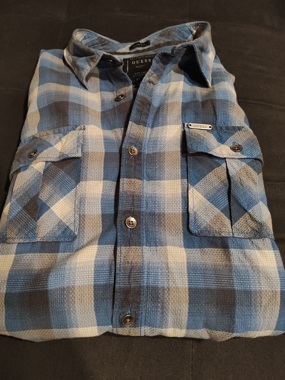 GUESS Blue Plaid Button-Up Shirt